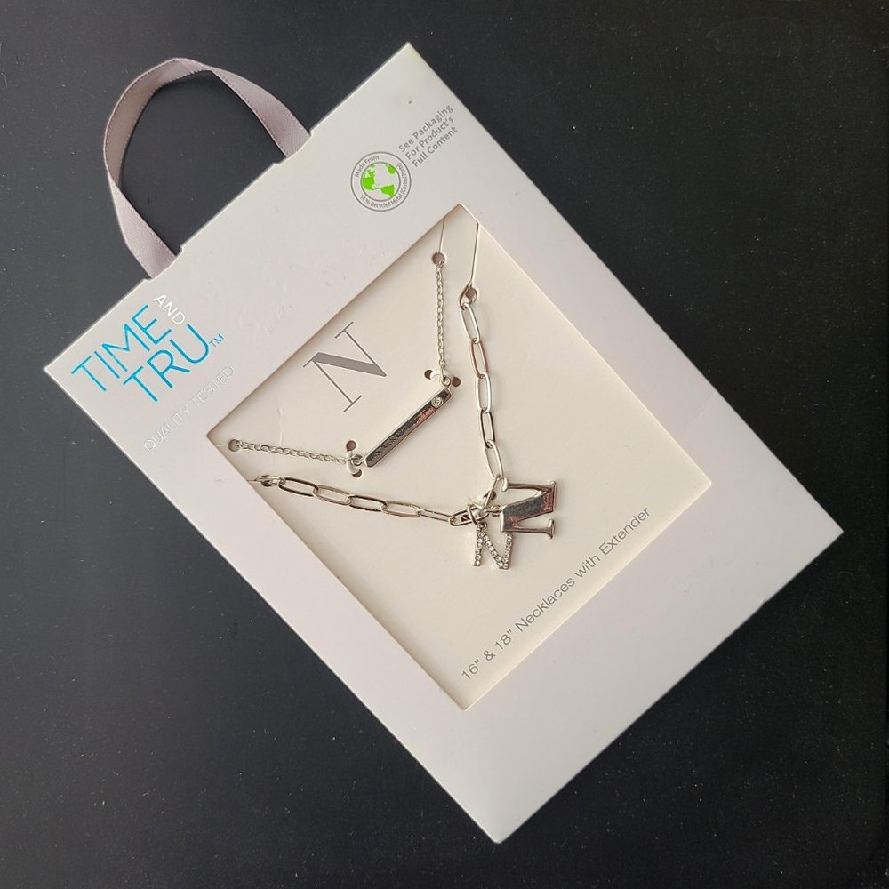 Time and Tru Set of 2 - 16" & 18" Necklaces with Extender Letter "N" - Picture 7 of 7